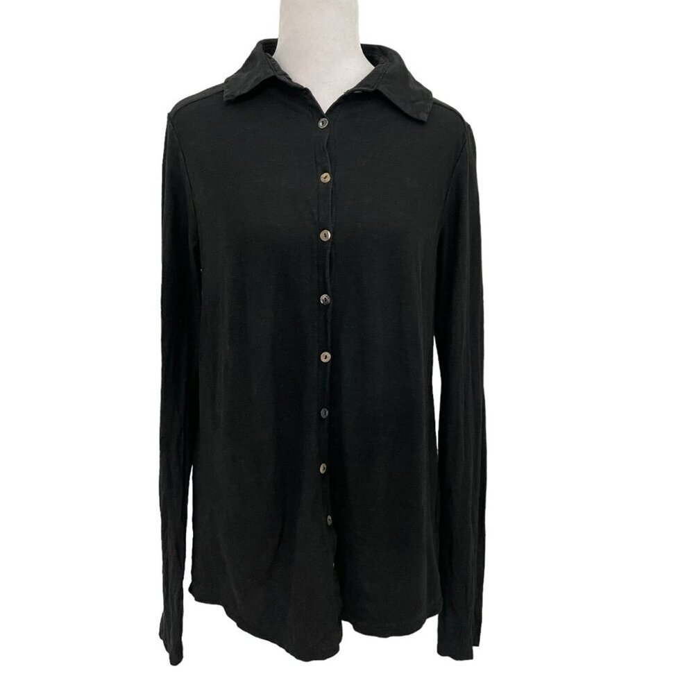 Cut Loose Linen Cotton Button Down Shirt Lagenlook Classic Black size Medium